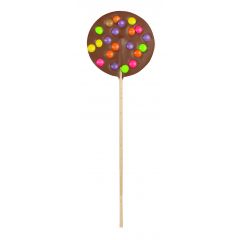 Sucette chocolat au lait lentilles colorées